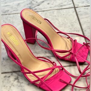 Hot pink super strappy block open toe heels size 10 never worn! NWOT